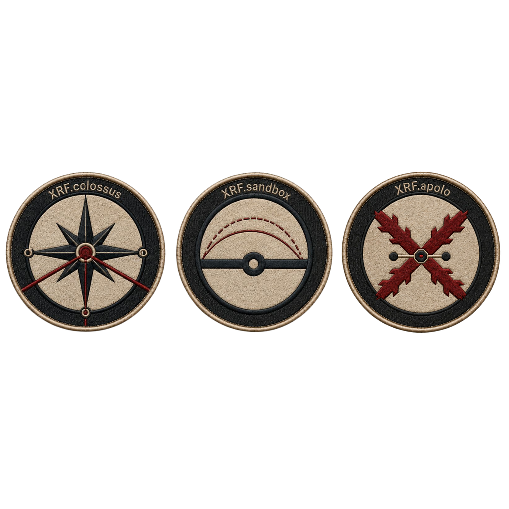 XRF Burgundy Navigation Embroidered Patch Set – Colossus, Sandbox & Apolo – 3-Pack